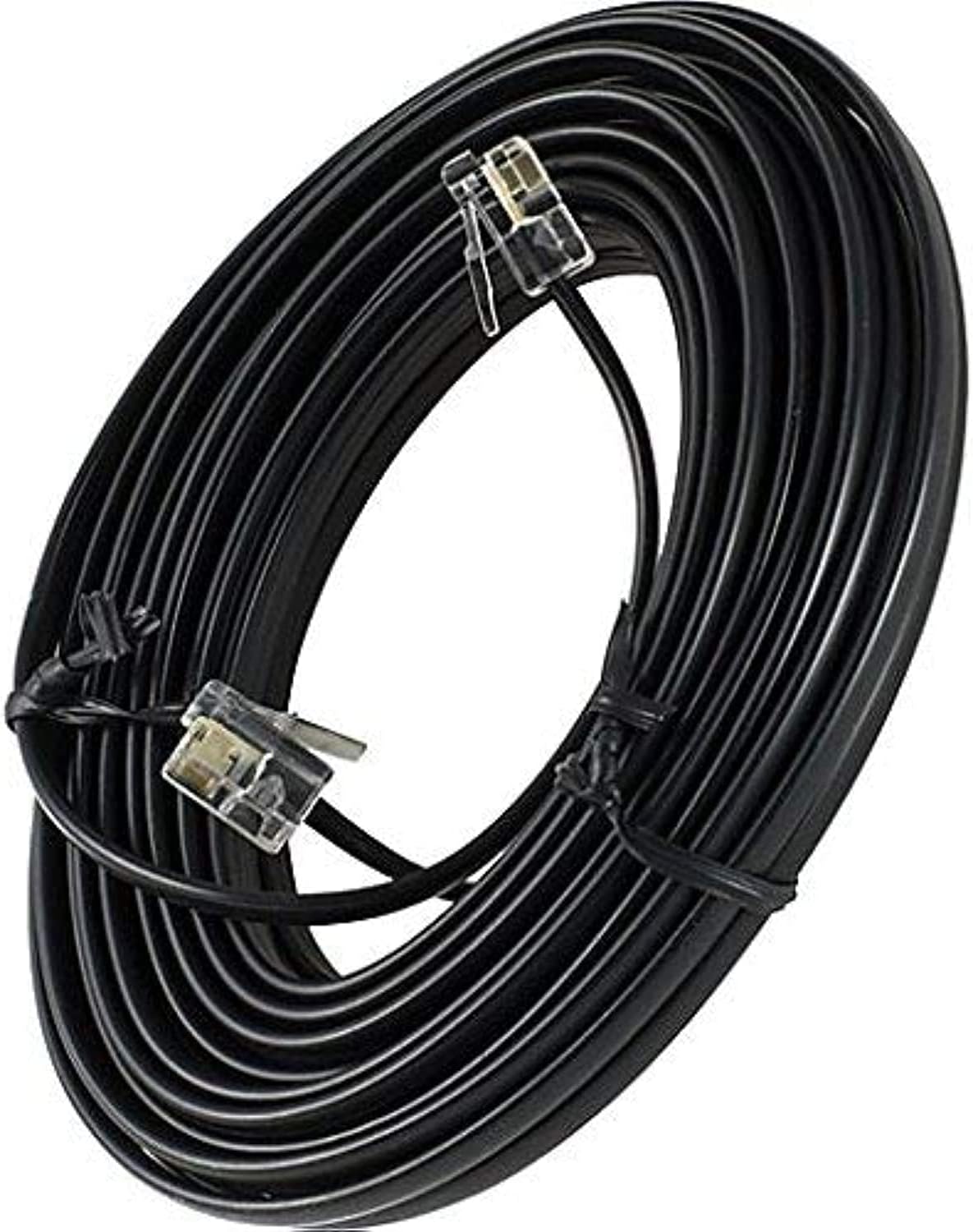 25 Feet Black Phone Telephone Extension Cord Cable Wire with Standard RJ-11 Plugs