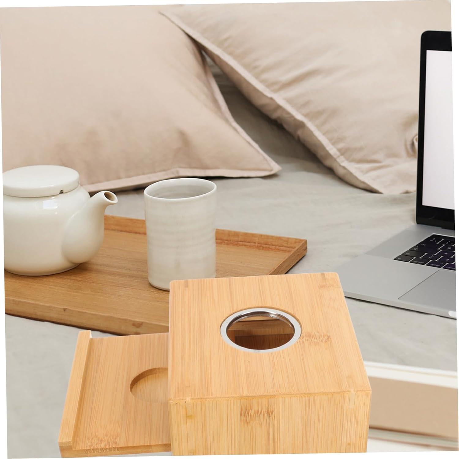 LIFKOME Bamboo Teapot Warmer Glass Teapot Base Multi-Purpose Tea Heater for Home Use for Brewing Tea and Coffee 1-Piece Set