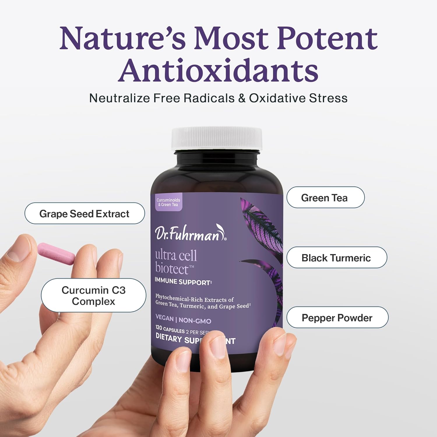 Ultra Cell Biotect- Powerful Antioxidant Support with Organic Turmeric, Black Turmeric, Green Tea, Black Pepper, and European Grape Seed for Optimal Health - 120 Capsules, Physician Recommended