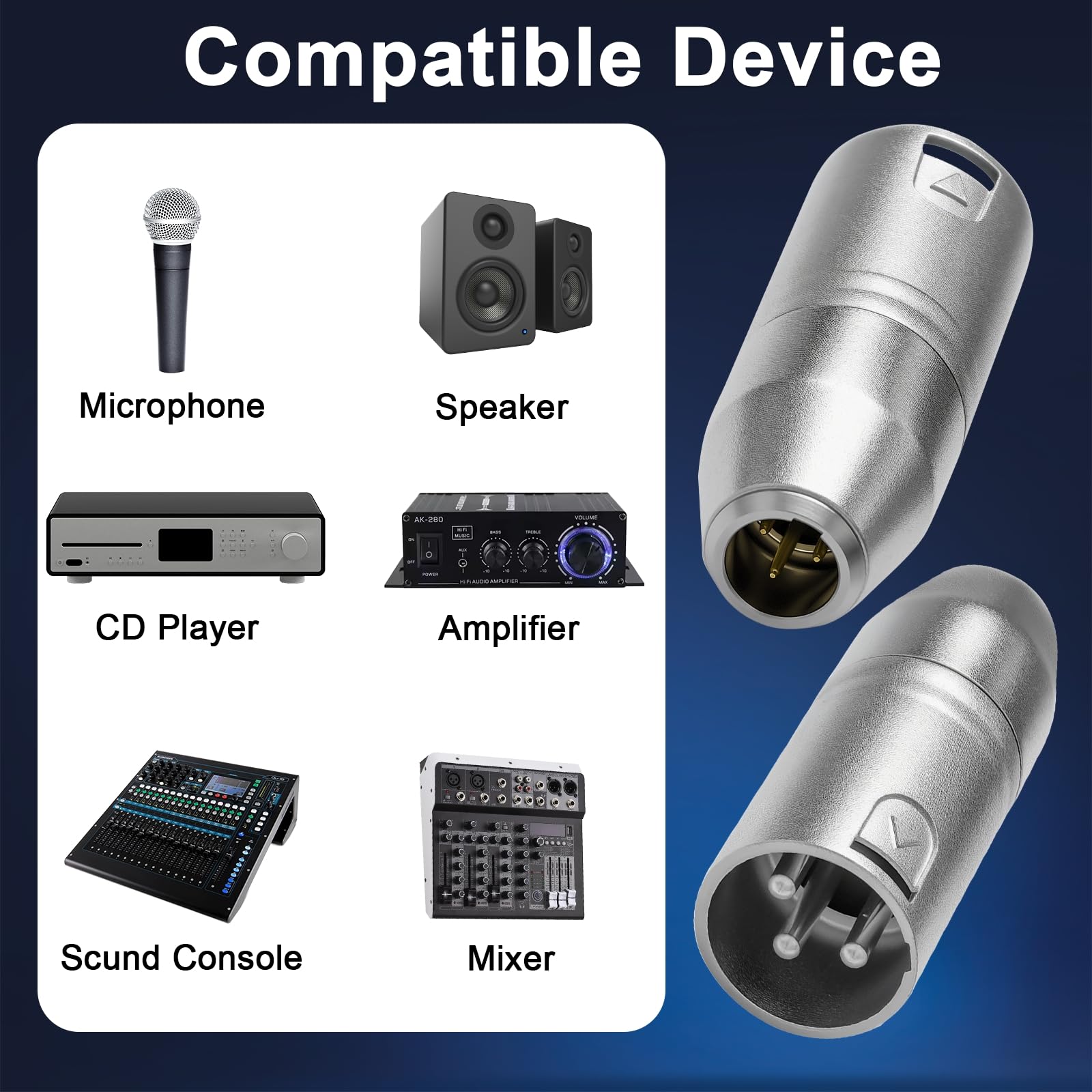 SHURE TA4-XLR 変換コネクタ 2個セット 2 Pack 4Pin Mini XLR Connector,TA4F 4 Pin Male to XLR 3 Pin Male