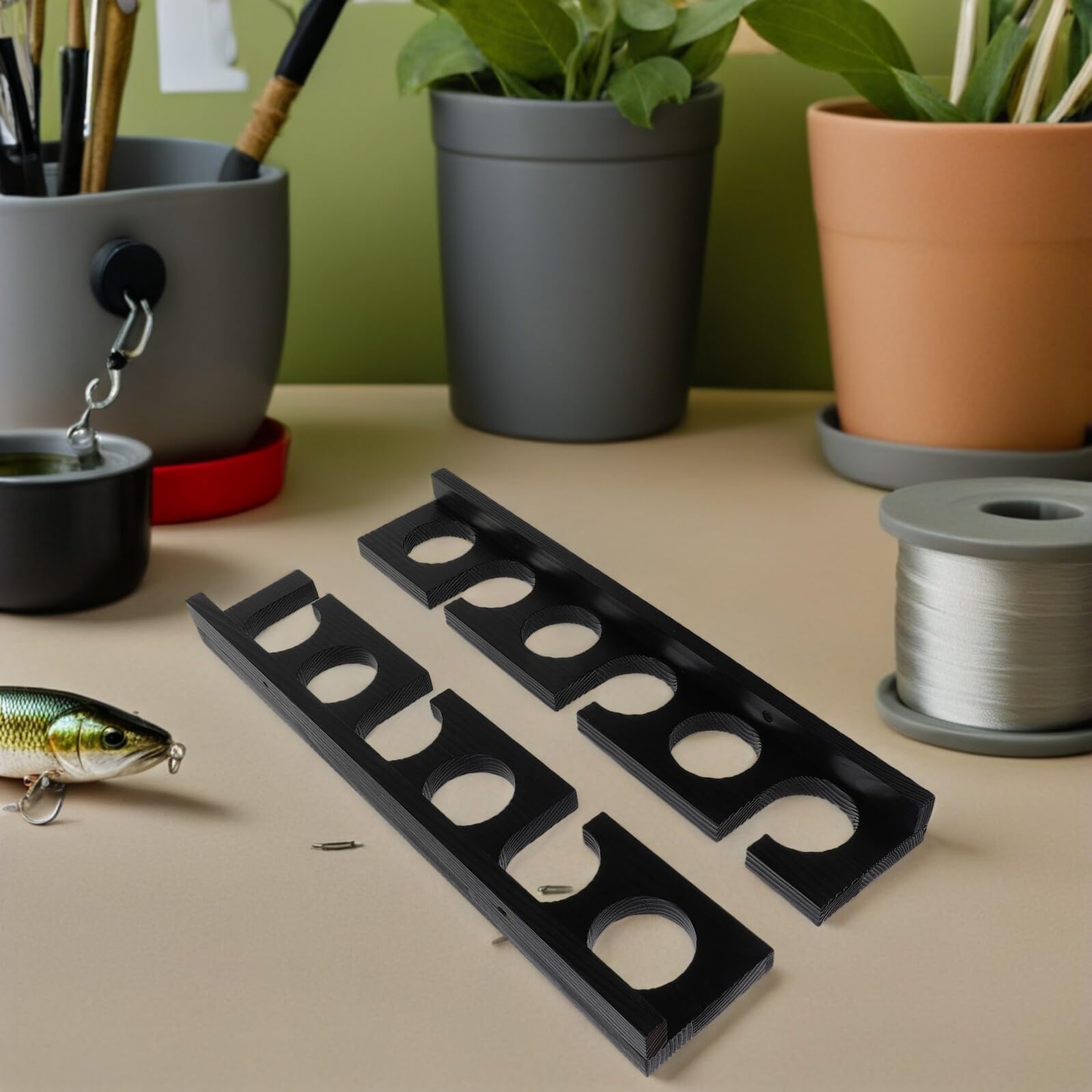 ifundom 2 Pezzi Supporto da Parete in Legno per Canne da Pesca Organizer Orizzontale con Slot Porta Canne Salvaspazio e Resistente per Conservazione e Esposizione Robusta