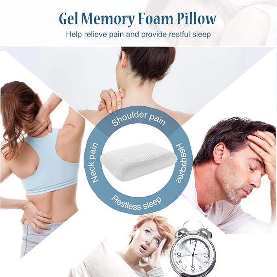 DUMOS 1 Pack Memory Foam Pillows for Sleeping, Gel Cooling Pillow for Back and Side Sleeper Support, Bed Pillows for Adults with Washable Cover and Breathable Mesh White