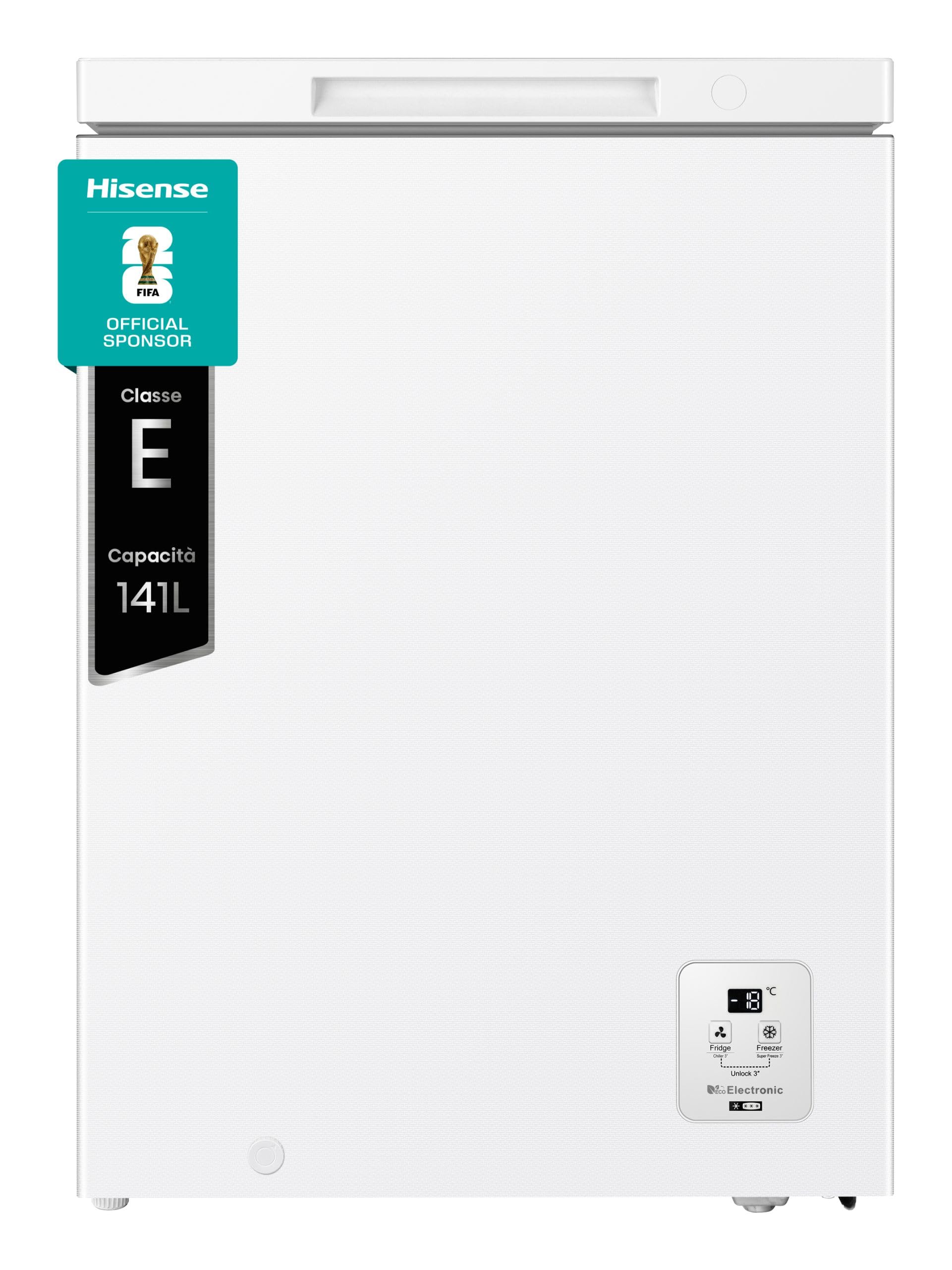 Hisense FT145N1AWE Gefriertruhe 140 Liter, LED-Beleuchtung, super leise 40 dB, E-Klasse, (L*B*H): 60,6 × 55,9 × 85,8 cm, weiß