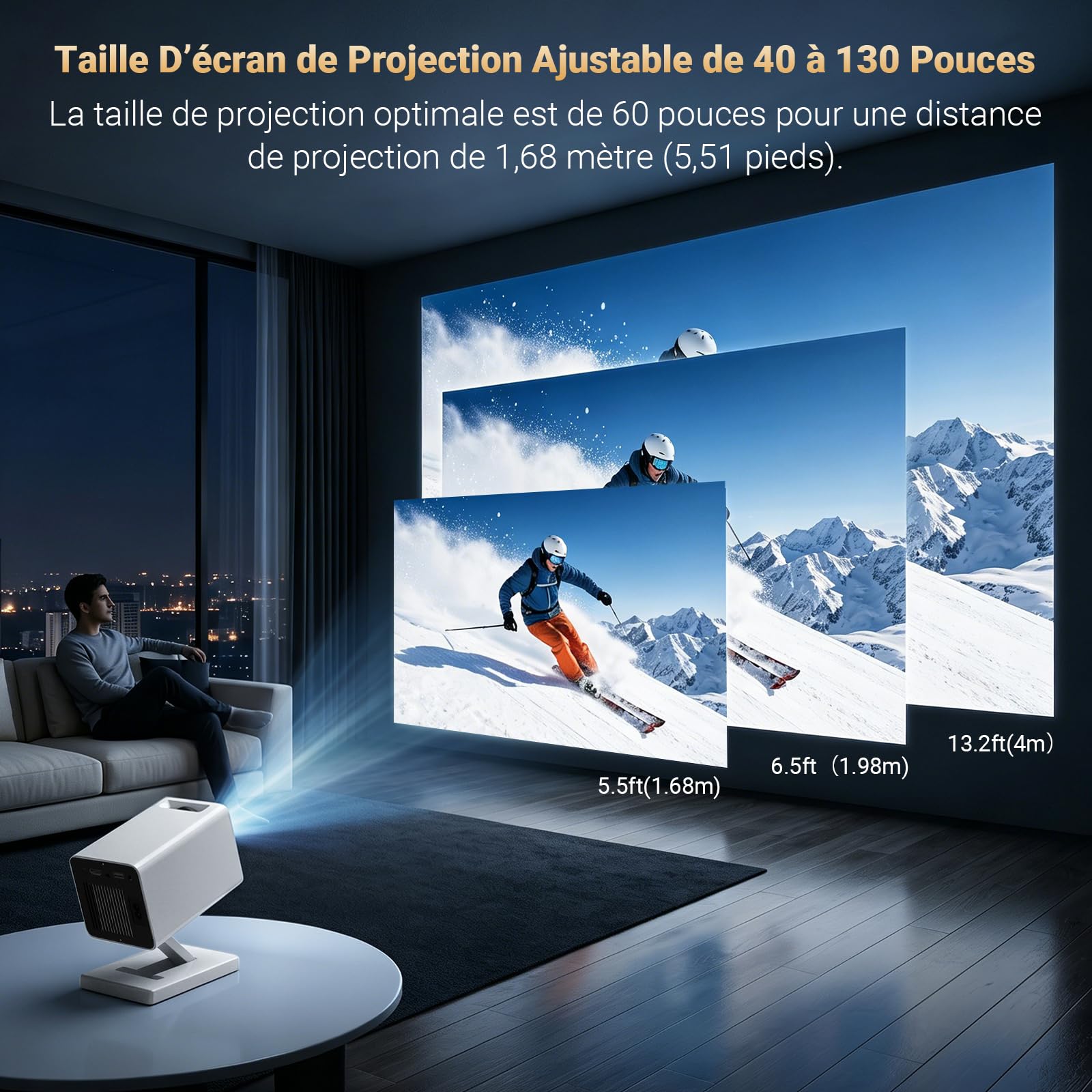 Maypug Vidéoprojecteur Cinéma Maison Portable Mini Projecteur pour Chambre Plafond, Portable Projecteur WiFi 6 BT 5.4, Résolution 1080P Compatible 4K, Correction Trapézoïdale Automatique