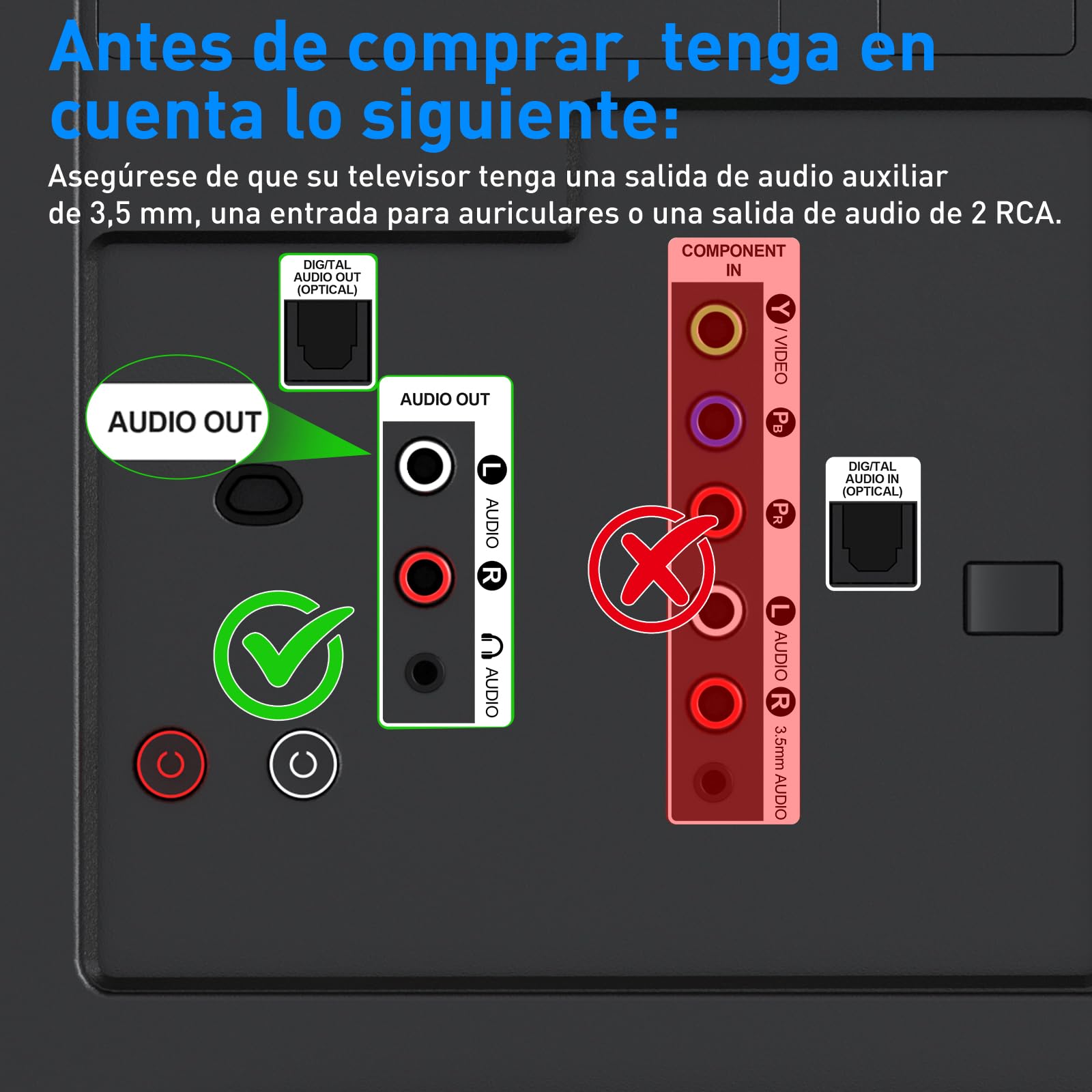 1Mii Transmisor Receptor Bluetooth 5.3 para TV, Adaptador de Audio HiFi con RCA y Conector AUX de 3.5mm, aptX de Baja Latencia/HD/AD, Control de Volumen, Doble Enlace para 2 Auriculares, PC, Estéreo