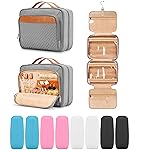 Travel Hanging Toiletry Bag for Women and Men, with 8 Leak Proofing Silicone Bottle Covers, Waterproof Makeup Accessories, Cosmetic Essentials, Cruise Ship Toiletries Bag with Jewelry Organizer, Pink