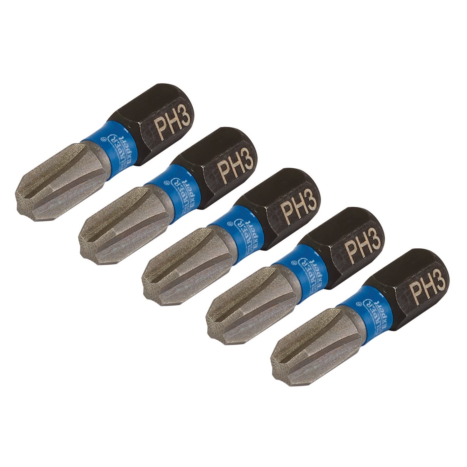 Draper 04936 Cross Slot/PH Type Impact Screwdriver Bits, No.3 x 25mm (Pack of 5), Blue and Black