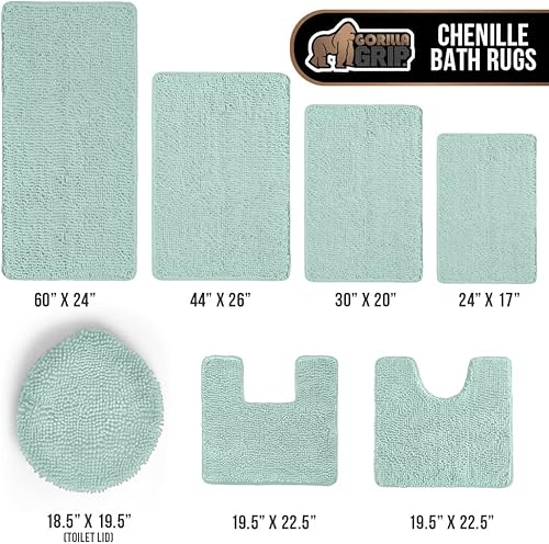 Miniatura 9 de Gorilla Grip - Tapete de baño afelpado, absorbente, peludo, de felpilla, para base de inodoro ovalada, reverso de goma, suave, de microfibra,