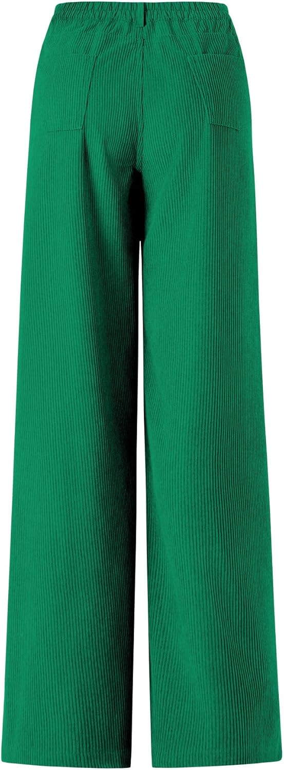 Corduroy High Waisted Wide Leg Pants for Women Dress Pants,Elastic Waist Casual Corduroy Straight Trousers - Image 6