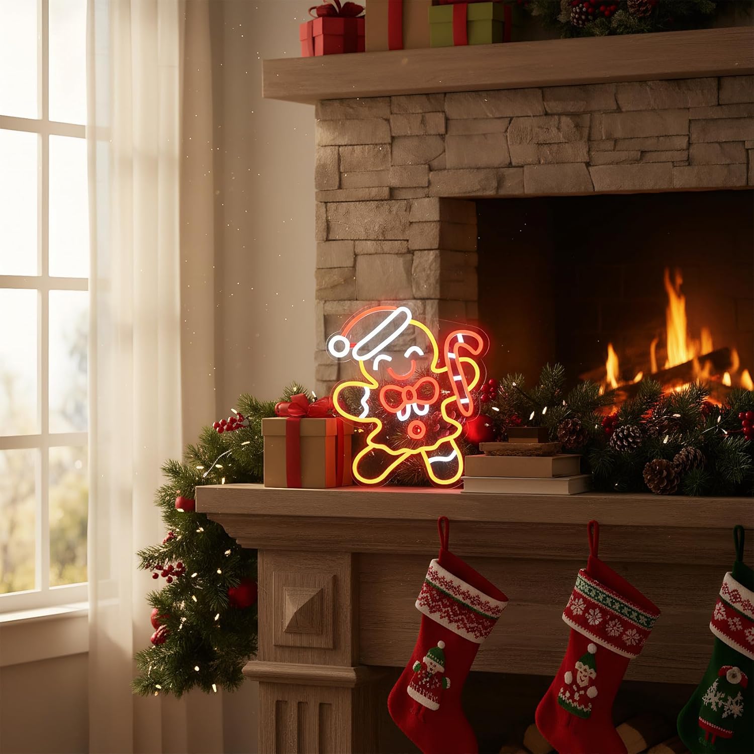 Female Gingerbread Man Neon Sign for Christmas Decor,USB Powered Dimmable Gingerbread Christmas Lights Light up Sign for Wall Decor Kids Room Living Room Gifts Xmas Party - Image 5