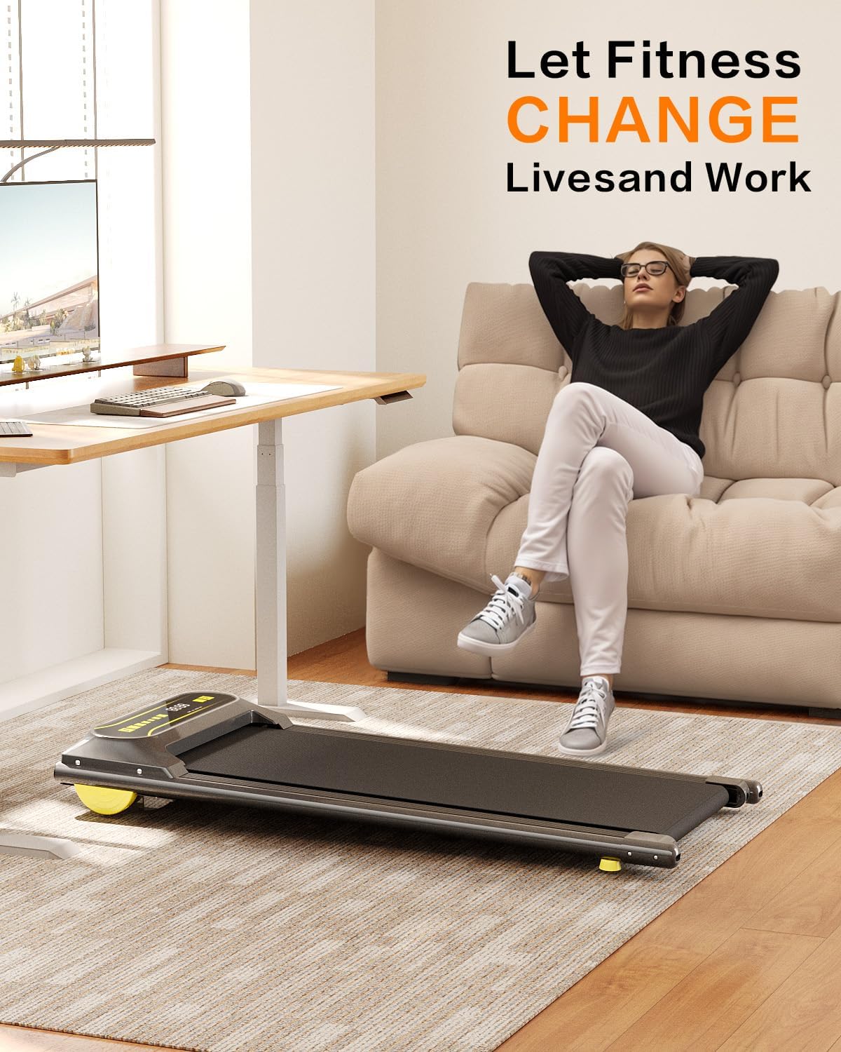 Close-up of the ACTWIND Q22 Walking Pad Treadmill's LED display and smart remote control.