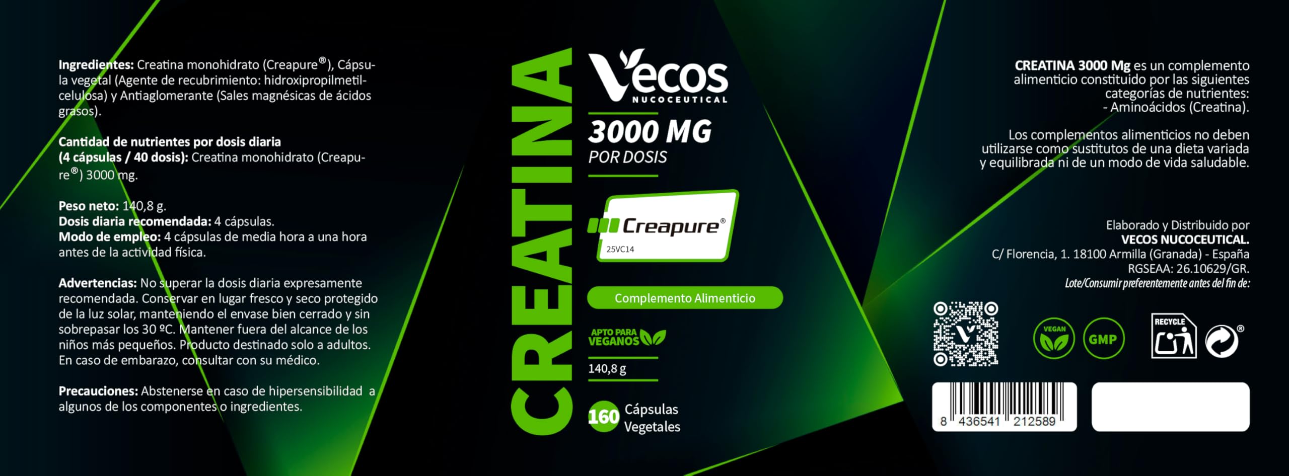 Creatina Monohidrato Creapure® 3000 mg en Cápsulas Vegetales – Alta Pureza Alemana para Fuerza, Energía y Recuperación (320 Cápsulas (2 Botes))