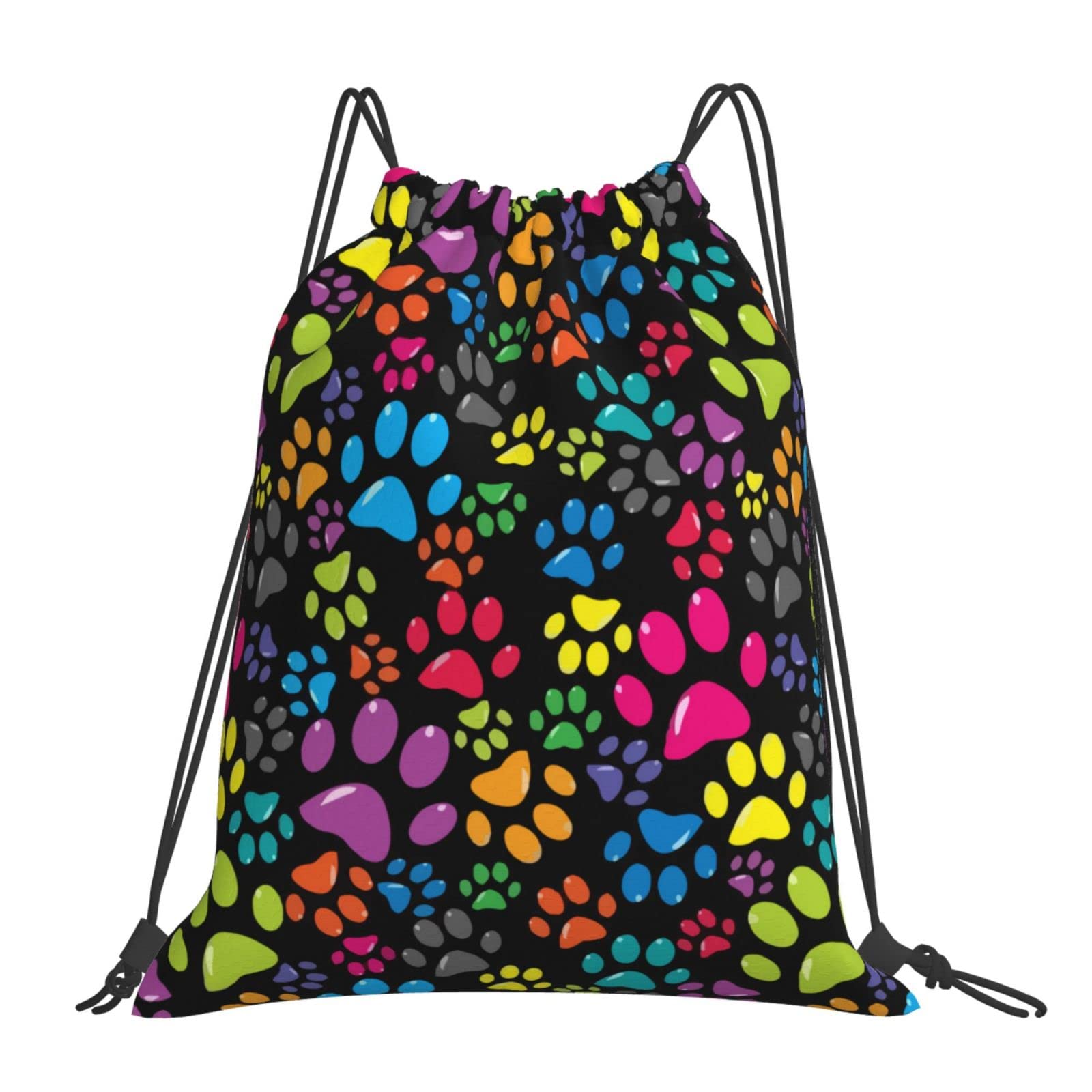 Richugui Drawstring Backpack Colorful Dog Paw Drawstring Bags Sports Gym Bag For Women Men Backpacks Swim Bag For Beach