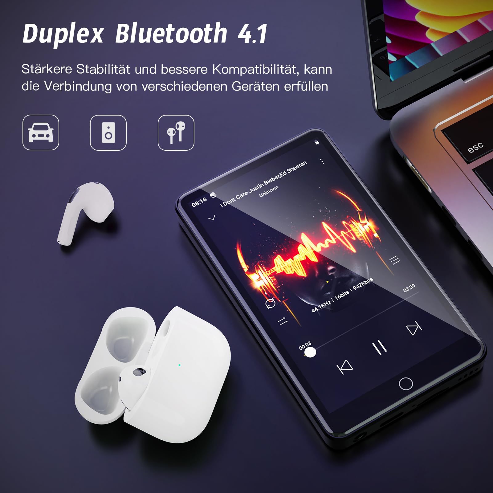 MP3 Player mit 13 MP Kamera, 4,02" MP4-Player mit Bluetooth und WiFi, Musik Player für Kinder mit Lautsprechern, Android Musik Player mit Spotify, YouTube, Play Store