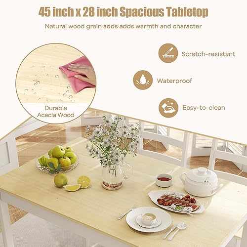 Miniatura 3 de NAFORT Juego de 4 mesas de cocina para 4, mesa de comedor y sillas de madera maciza, juego de mesa de comedor de granja con patas de madera de goma,