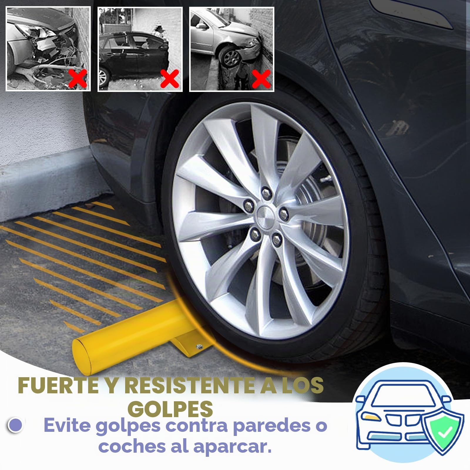 Froadp 1 tope de rueda de bloqueo de aparcamiento de 180 cm, ayuda de aparcamiento para coche, de acero grueso, con 4 tornillos de expansión, accesorio para garaje, para aparcamientos y garajes