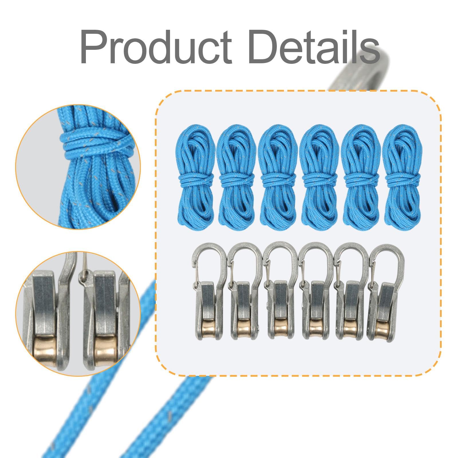 Corda con Tenditore a Rullo, Strumento di Tensionamento per Corde, Leggero E Multifunzionale, Regolatore di Paracord per Tiranti, 6 Corde 6 Ganci