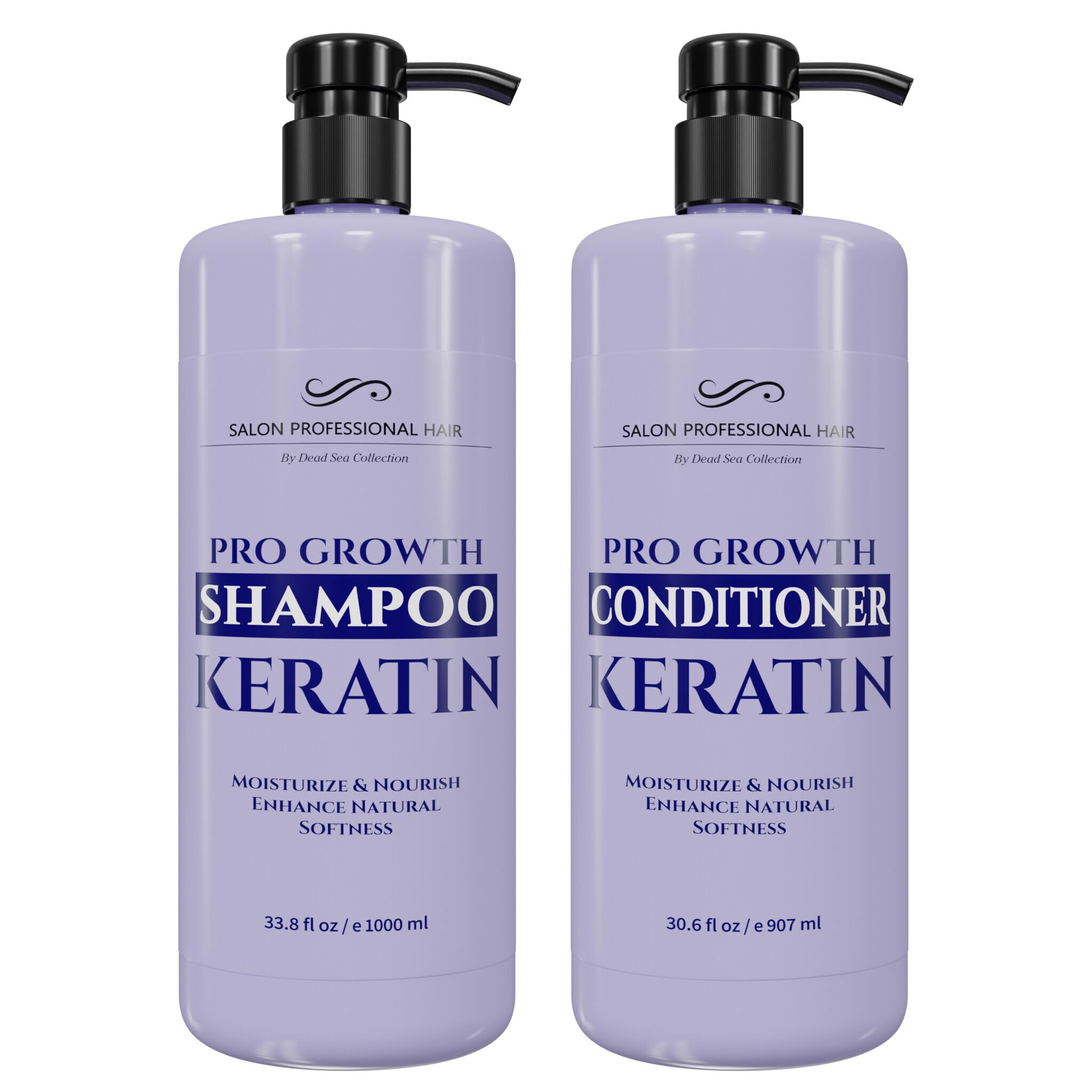 Dead Sea CollectionShampoo and Conditioner Set for Strengthening and Volume - Pure Dead Sea Minerals and Keratin – Hair Care - Nutrition, Repair and Shine - Pack of 2 (33.8 & 30.6 Fl. Oz)