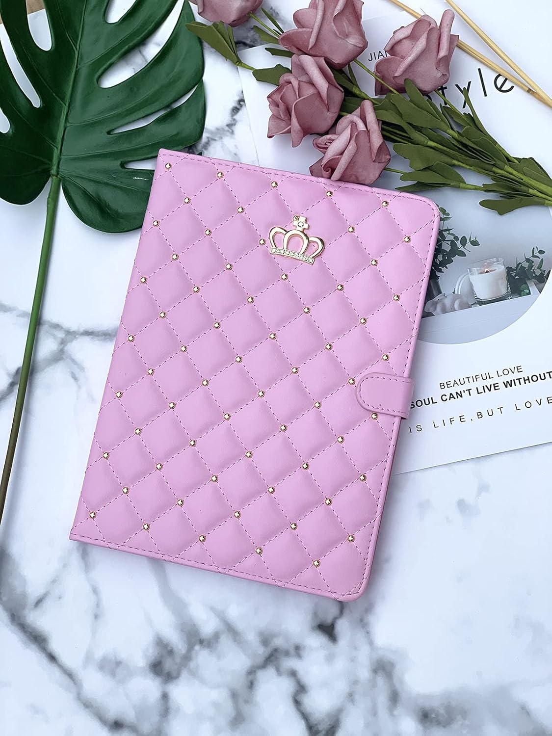 Changjia for iPad Air (3rd Gen) 10.5" 2019/iPad Pro 10.5" 2017 Case,Cute Crown Bling Rhinestone PU Leather Elegant Smart Auto Sleep/Wake Stand Shockproof Protective Case for Apple iPad 10.5 inch,Pink