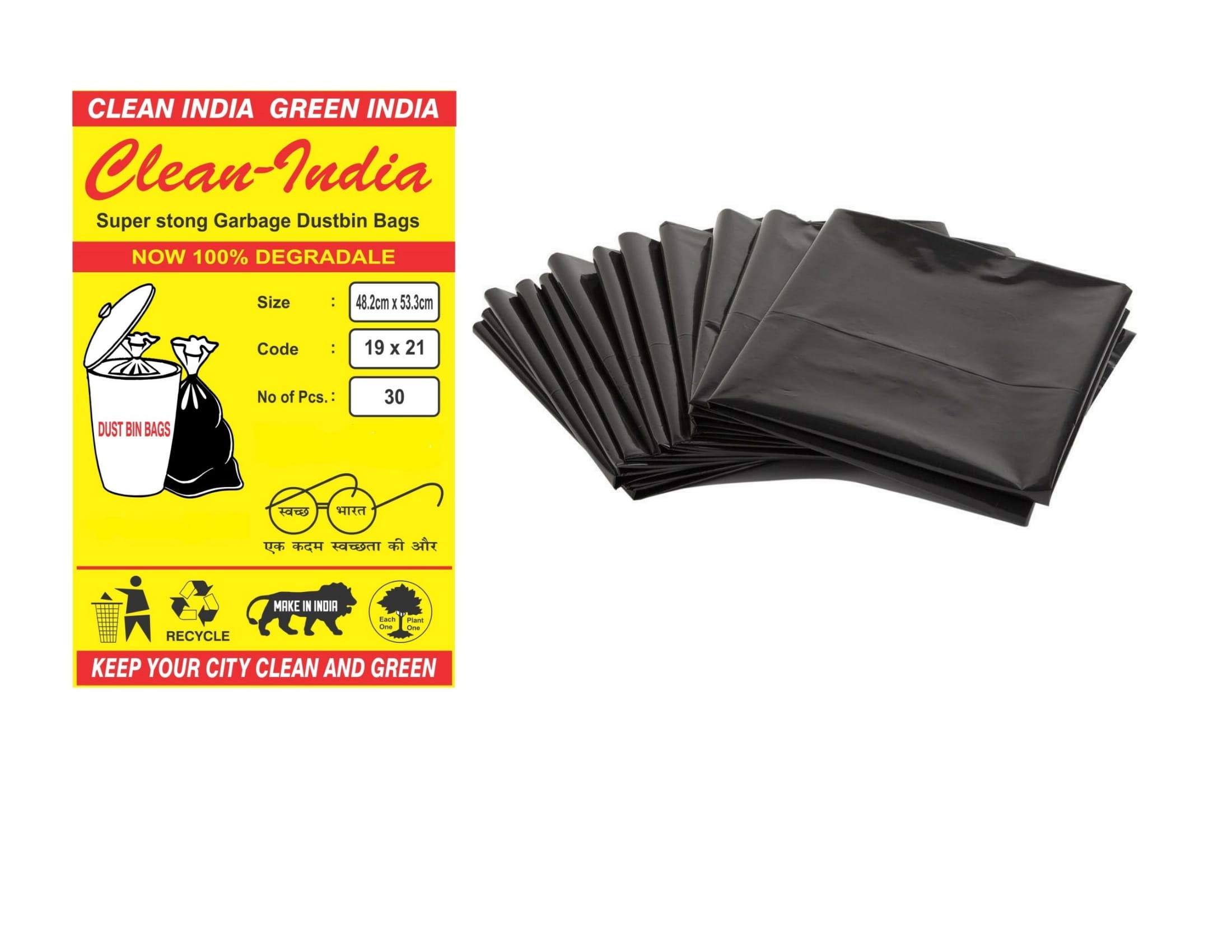 Clean India - 90 pcs- Garbage Bags (Medium) Size 48 cm x 56 cm |3 Packs (90 Bags) |Black Dustbin Bags Garbage Bags