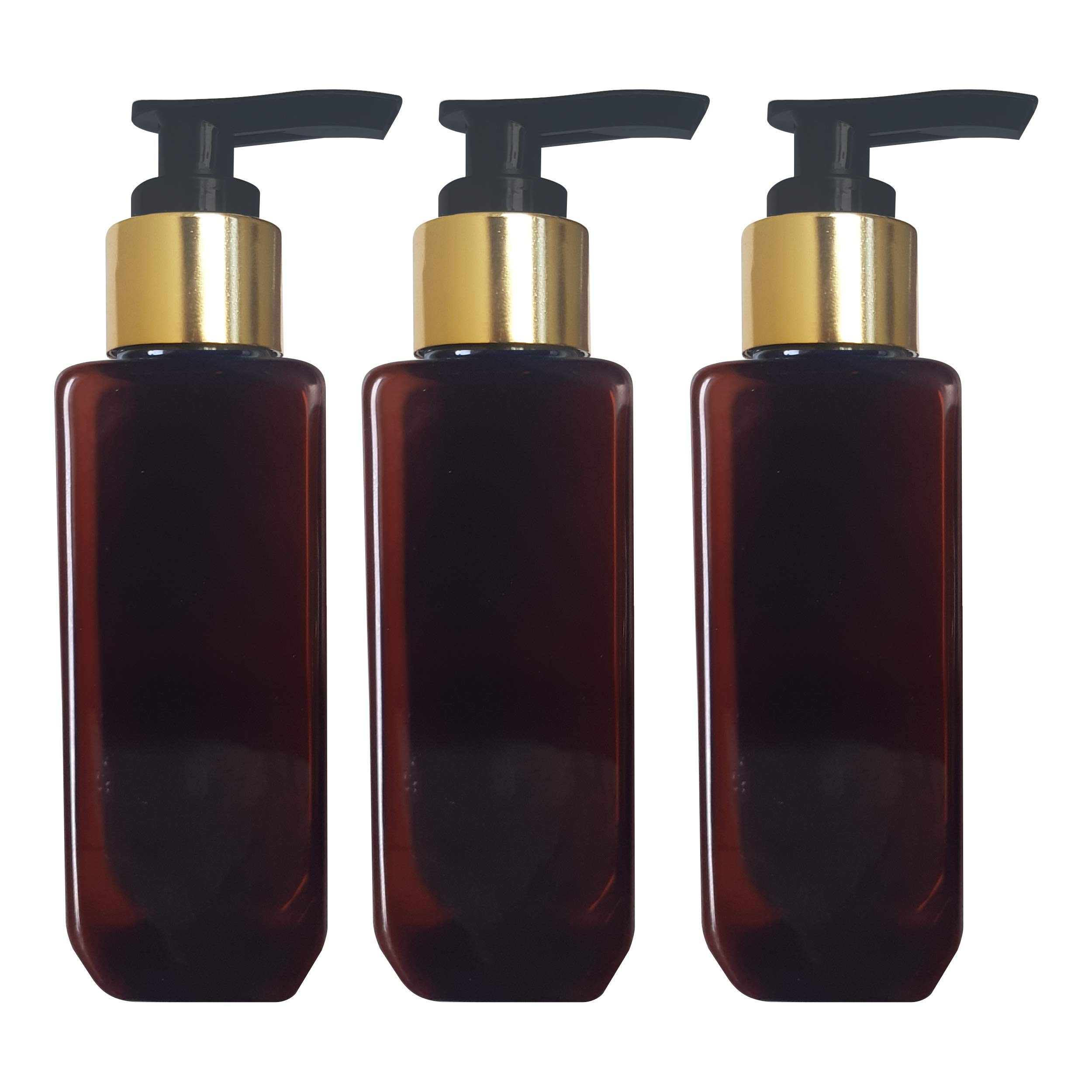 Zenvista 100 ml Amber Color Bottle Glass Finish with Gold Platting Black Dispenser Pump for Liquid Hand wash/Shampoo/Conditioner/Pack of 3-image-17