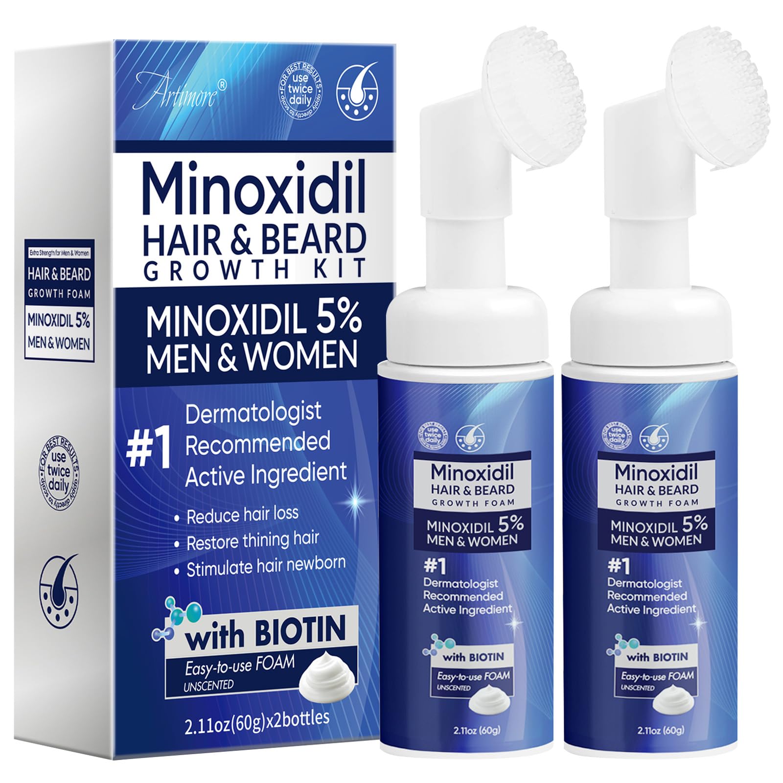 5% Minoxidil Foam for Men Hair and Beard, Minoxidil for Men Foam, Minoxidil for Women Hair Growth 60ml x 2PCS.