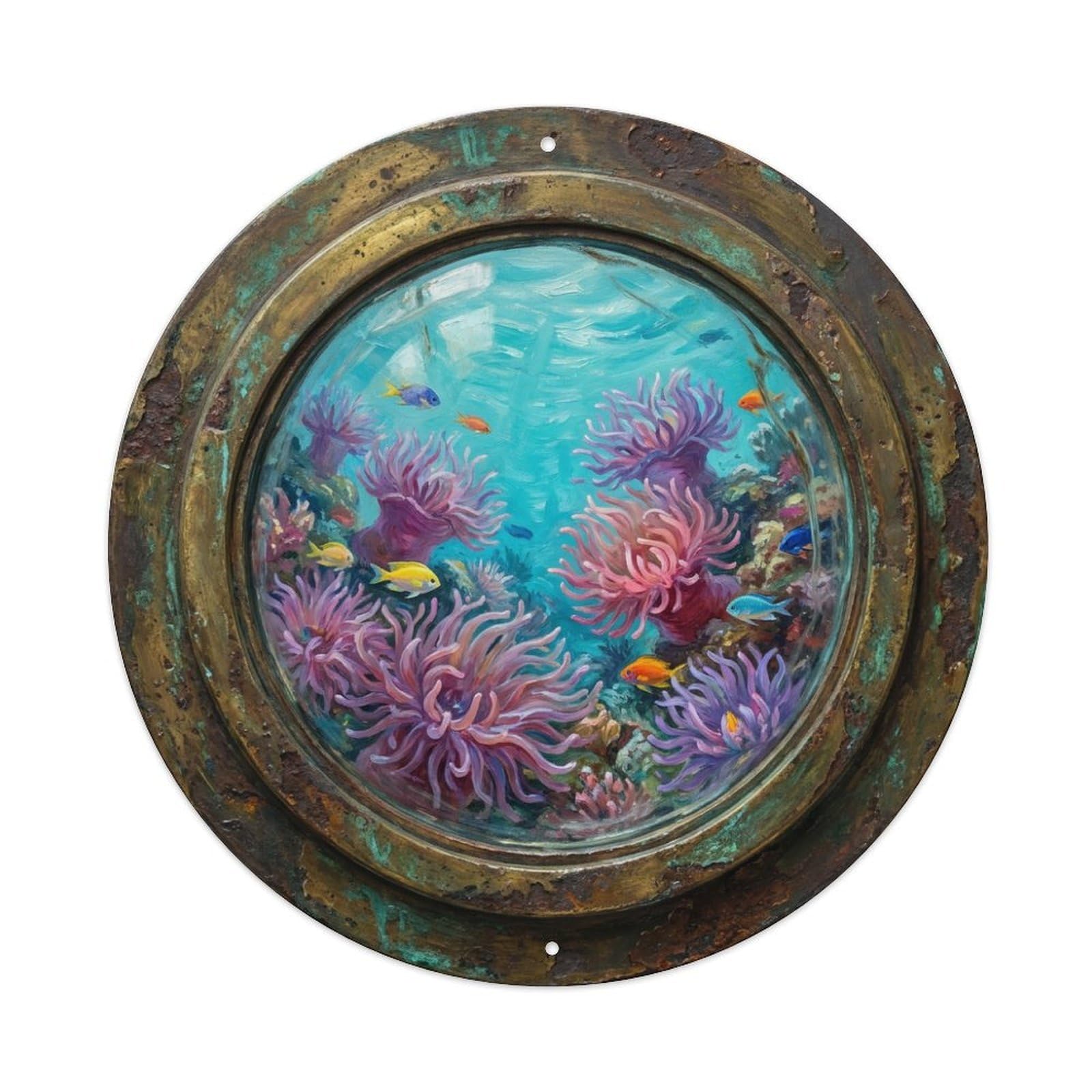 Metal Tin Sign Vintage Porthole Sea Anemone Ship Window Undersea Deep Sea