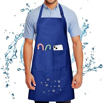 Water & Oil Proof Cooking Chef Apron Wash-Free for 2 Pockets Men and Women | Adjustable Neck Straps, Long Waist Ties, Unisex Kitchen Bib Aprons for Gardening Painting Grilling BBQ Dishwashing Baking