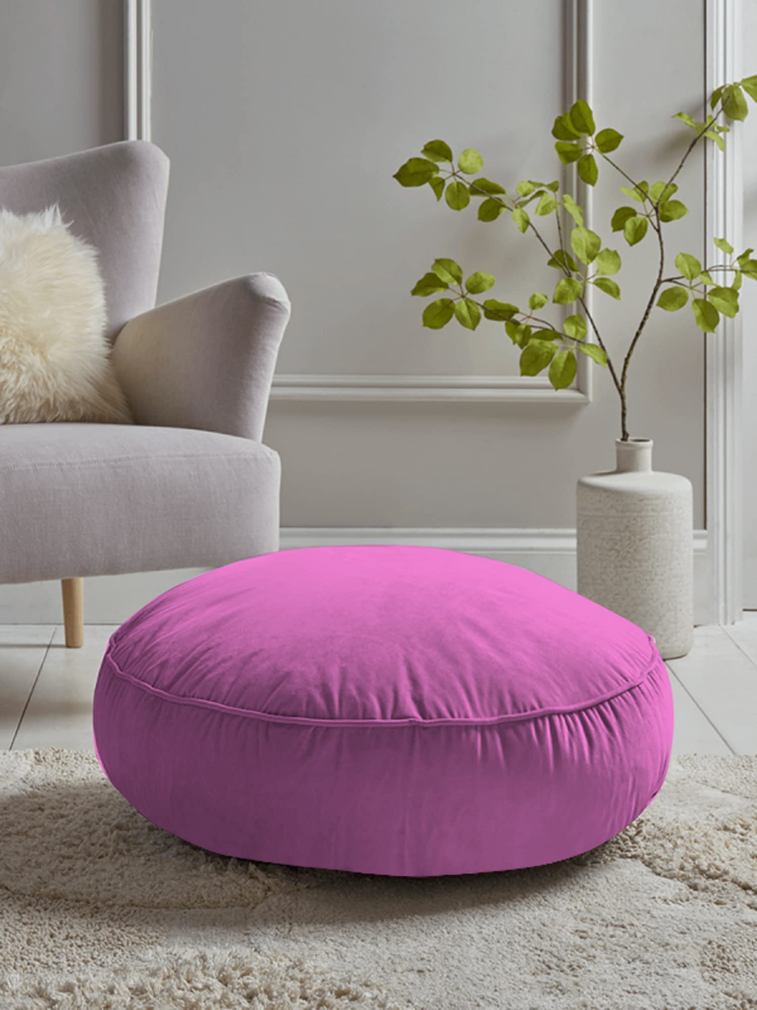 KIONI Velvet Floor Sitting Round Cushion Pillow for Home, Balcony, Bedroom,  Meditation, Outdoor, Tub, Car, Office, Chair, 40 x 40 cm, Pink, Piece