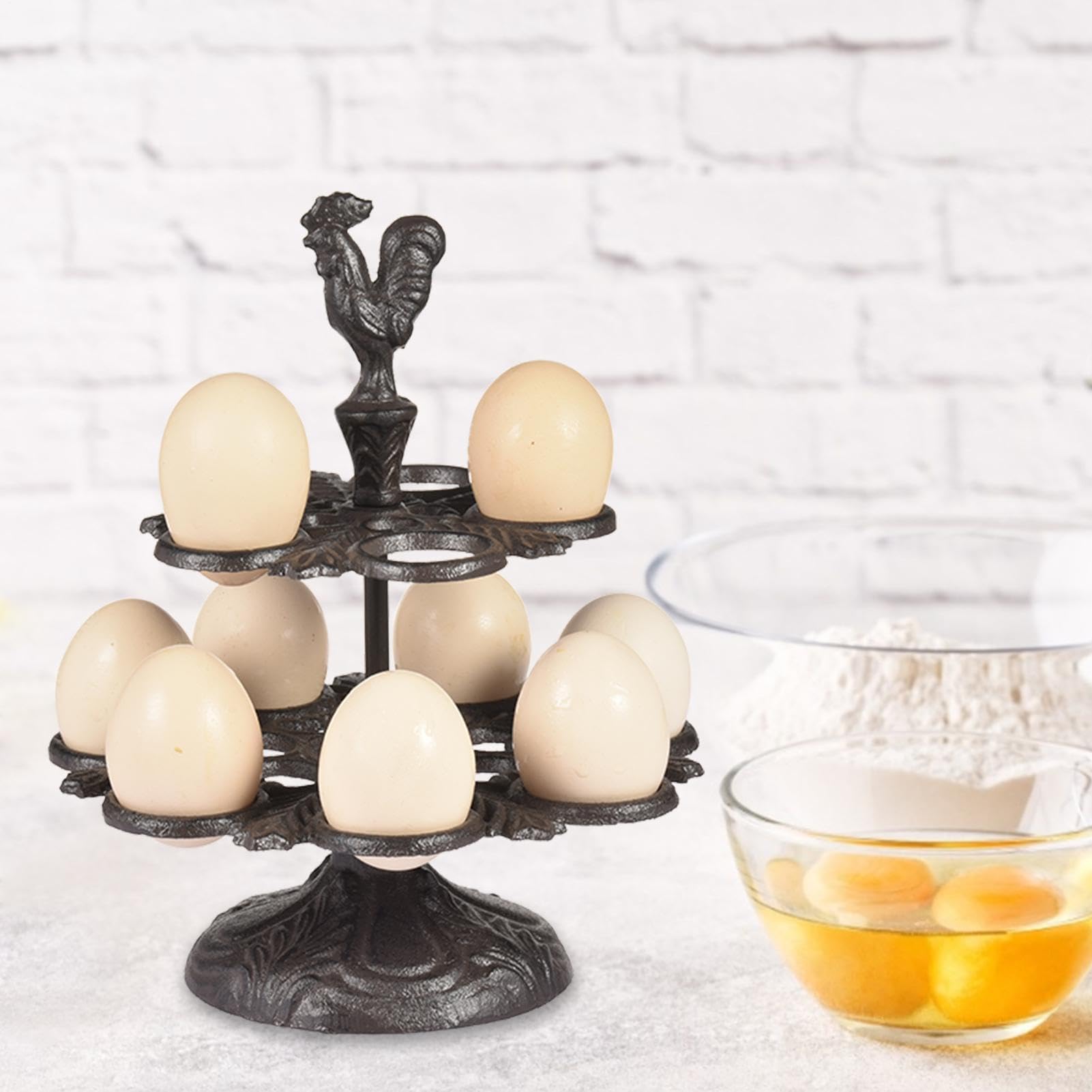 Recipiente metálico para huevos de 2 niveles, soporte vintage para cocina