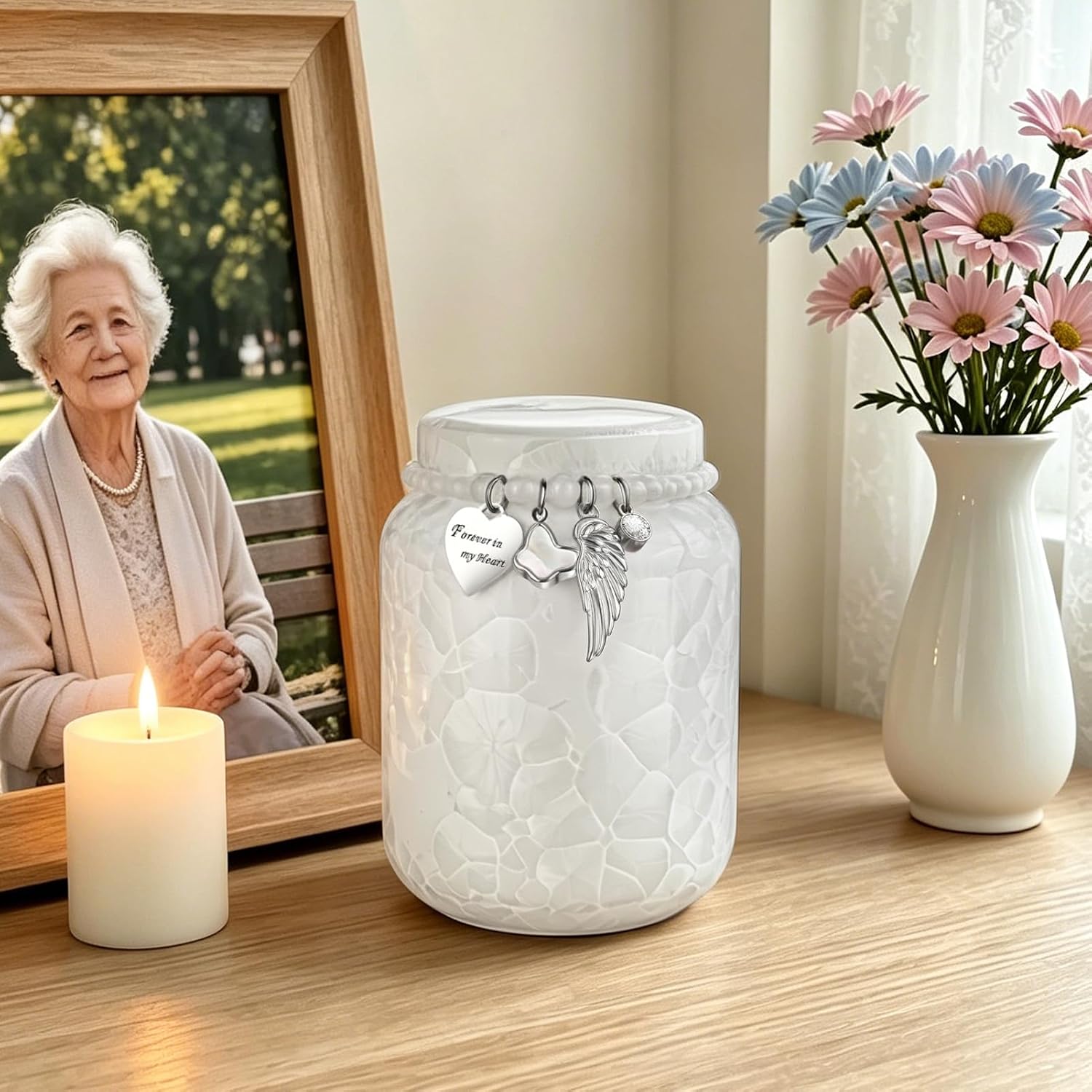 4.02 Inches Small Urns for Human Ashes Keepsake Ceramic Mini Cremation Urns for Ashes Adult Female Handcrafted Decorative Urn for Women, Memorial, Burial, Home Display