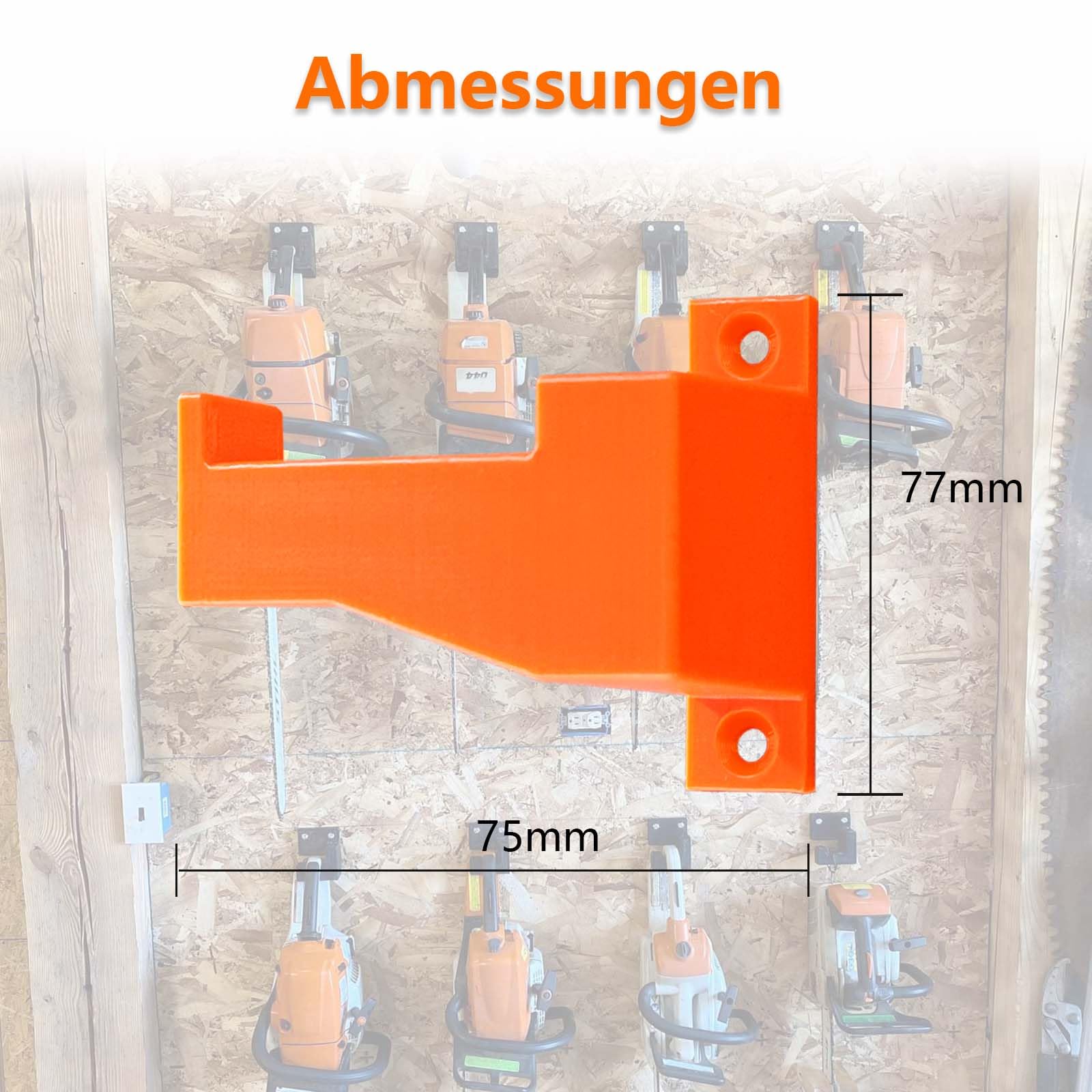 2 Stück Verstärkte Motorsägenhalter passend für Kettensägen (z. B. MS-Serie 170 180 211), Hochfeste Motorsägen Wandhalterung, Orange, Inkl. 4 Edelstahlschrauben