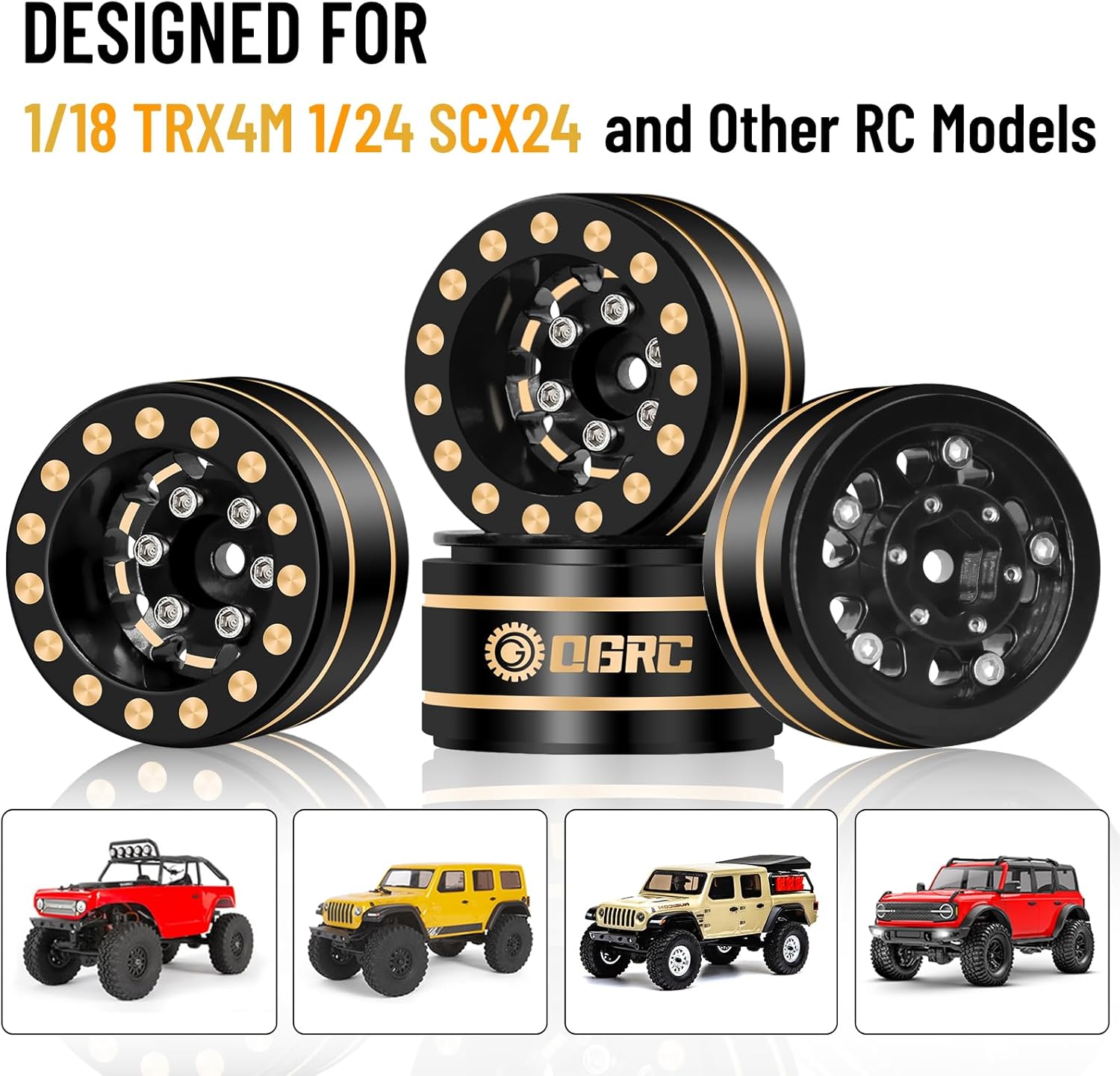 OGRC 1.0 RC Wheels Brass Negative Offset 7mm Wheels for SCX24 C10 JLU Deadbolt Gladiator Bronco 1/24 Crawler Car - 47g/pc