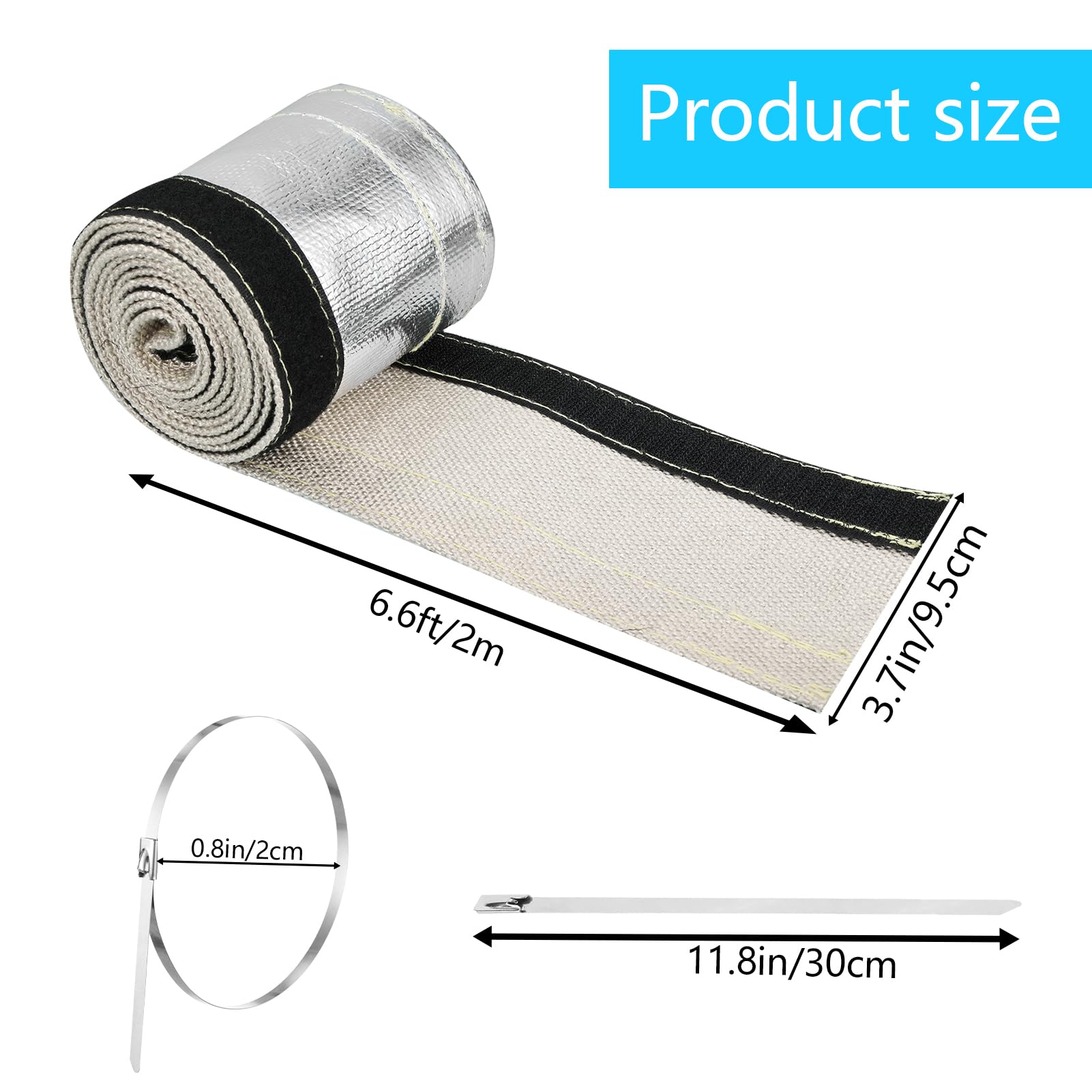 Heat Shroud Sleeve Aluminized Sleeving Express Aluminized Hose and Silver Hose Wire Protection Barrier Hook and Loop Closure 20mm I.D. x 2M with 20 Stainless Steel Ties - Image 2