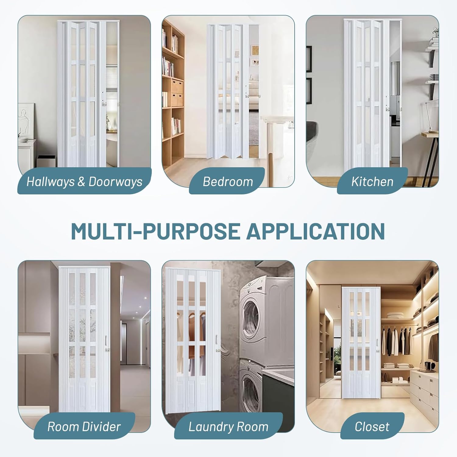 CCBOYSHARDWARE 48X80in Accordion Door with Clear Windows, PVC Folding Door with Lock & Handle, Space-Saving Bifold Door for Closet,Pantry & Room Divider, Easy to Install,Light Filtering