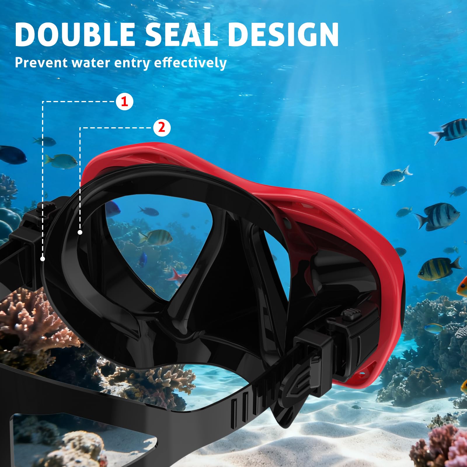 Tauchmaske Erwachsene, Tauchmaske, Schnorchel, Schwimmbrille mit Nasenabdeckung für Jugendliche, Freitauchmaske, Panorama-HD-gehärtetes Glas, Schnorchelausrüstung, Anti-Beschlag-Anti-Leckage