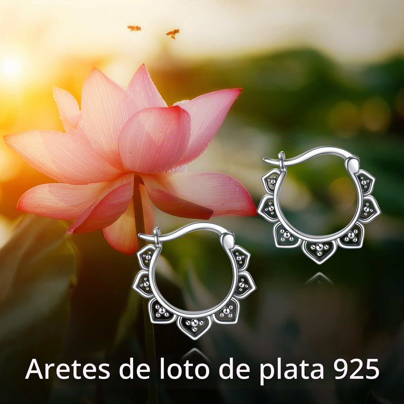 AXELUNA Pendientes de aro de flor de loto para mujer, pendientes colgantes de pétalos florales, pendientes de gancho de plata de ley para yoga, estilo Bali Boho, joyas de regalo para madre y esposa