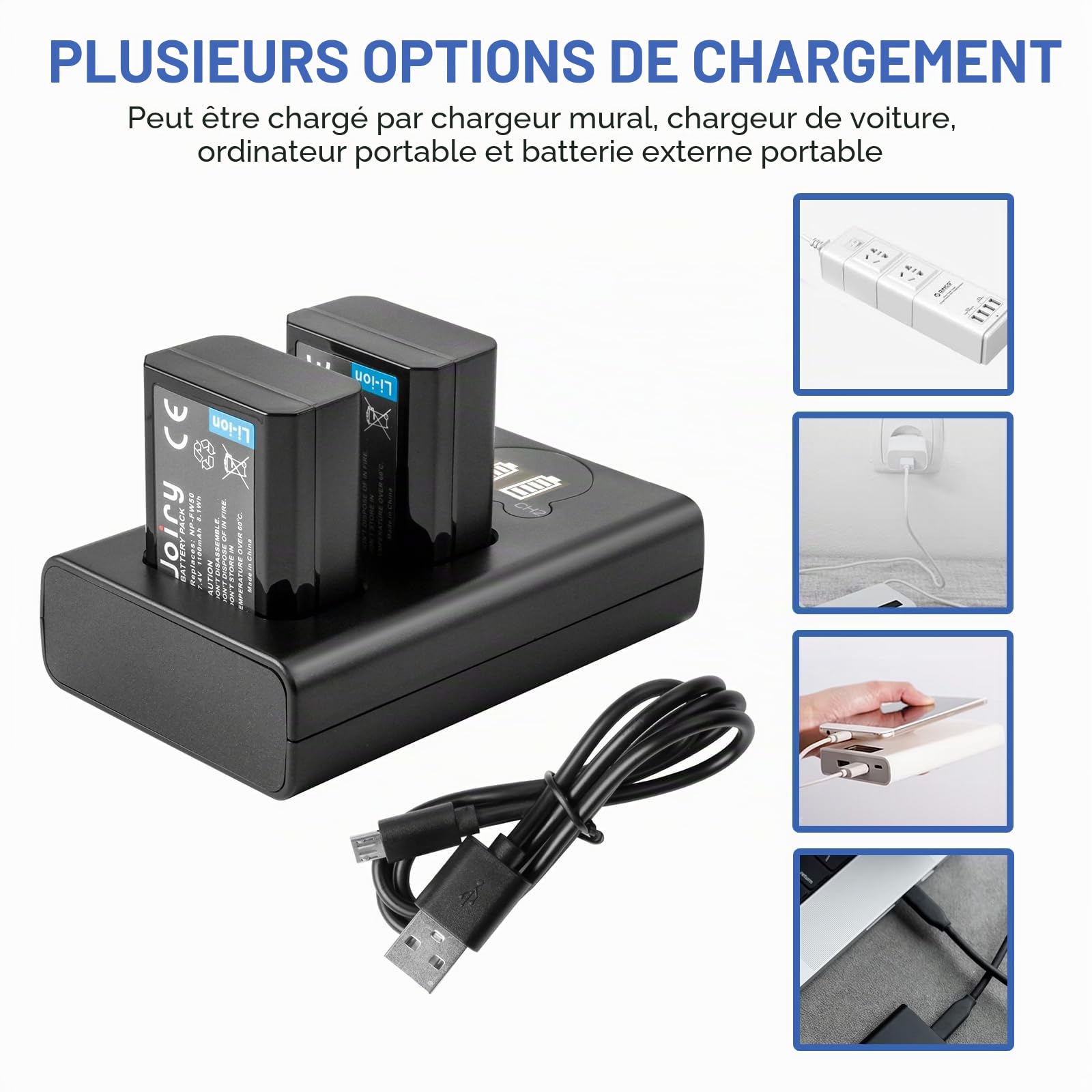 2 X NP-FW50 Batterie de Rechange et Chargeur Double Compatible avec Sony Alpha a6500, a6300, a6000, a7s, a7, a7s II, a5100, a5000, a3000, a7r, a7 II, NEX 3/5/7 Series