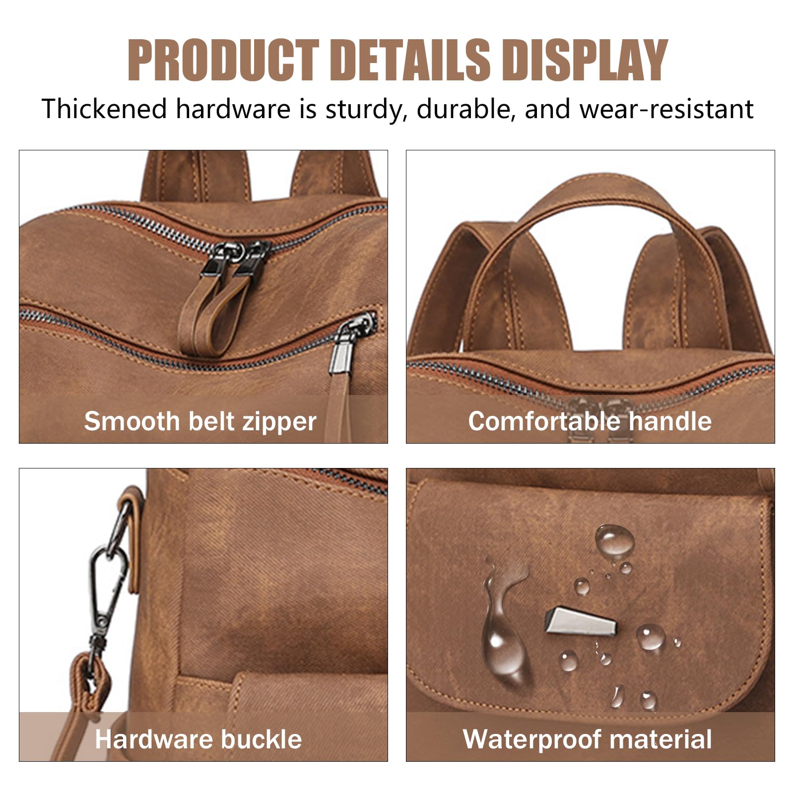 Mochila Impermeable de Cuero para Mujer, Bolso Mochila Antirrobo Mochilas Escolar Moda, Retro Bolsos Mochila para Mujer Casual Backpack, Mujer Mochila Monedero de Viaje Gran Capacidad