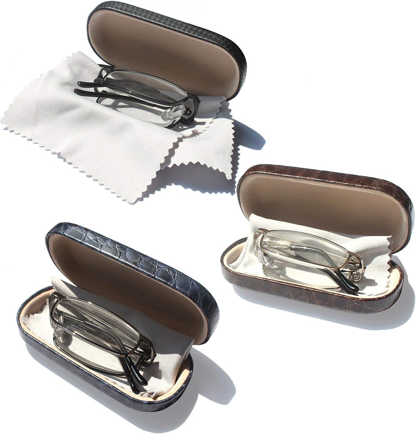 Compact Rectangular Metal Folding Reading Glasses with Leather Case for Men and Women