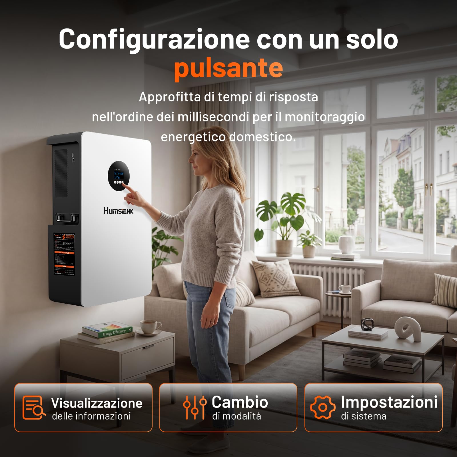 HumsiENK Sistema Solare All-in-One 6-in-1 5kW – Batteria LiFePO4 5.12kWh, Ingresso PV 9000W, MPPT 99.5%, UPS <20ms, BMS 200A con Bilanciamento Attivo 3A per Backup Domestico e Off-Grid