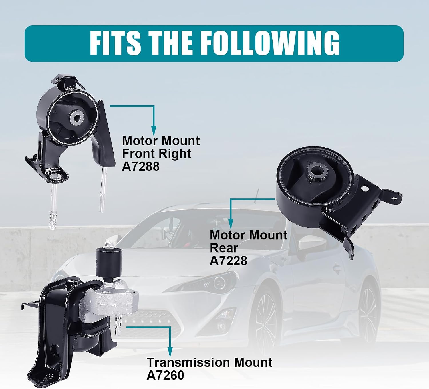 Engine Motor & Transmission Mount Kit 3pcs Compatible with Fits 2004-2006, Scion XA / XB 1.5L Replace A7288 A7228 A7260