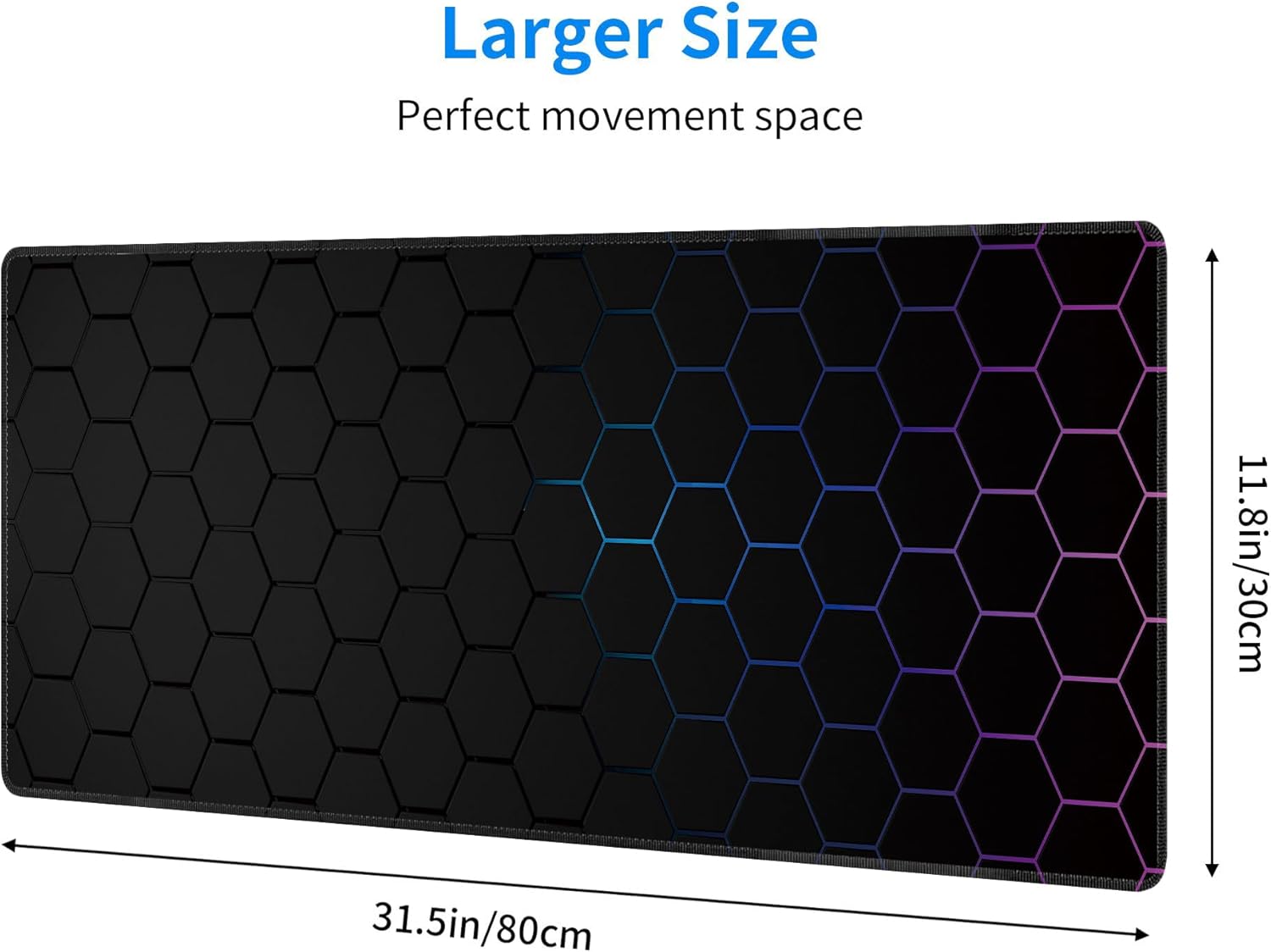 Hexagon Honeycomb Large Mouse Pad,Gaming Keyboard Desk Pad,Extended Mouse Mat Non-Slip Rubber Base with Stitched Edges for Office Game Home XL 31.5"x11.8" - Image 3