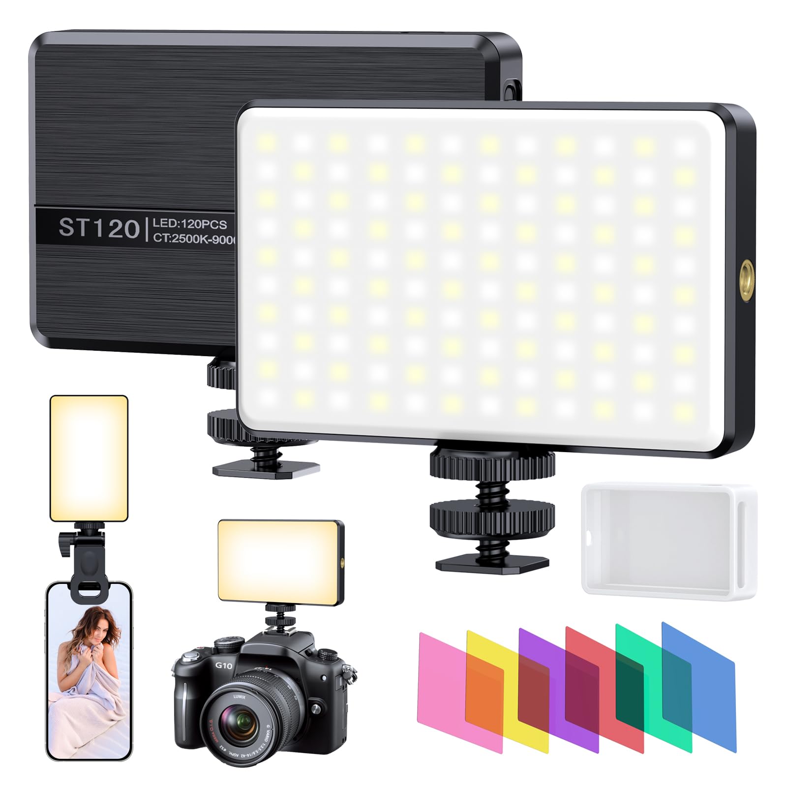 120 LED Portable Selfie Light for iPhone, Portable Clip on Light for Phone, Rechargeable Video Light with 3 Adjustable Light Modes