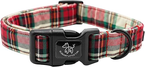 Elegant little tail Collar de Navidad para perro, collar rojo para mascotas, collar duradero a cuadros, collar de perro para niñas o niños, regalo