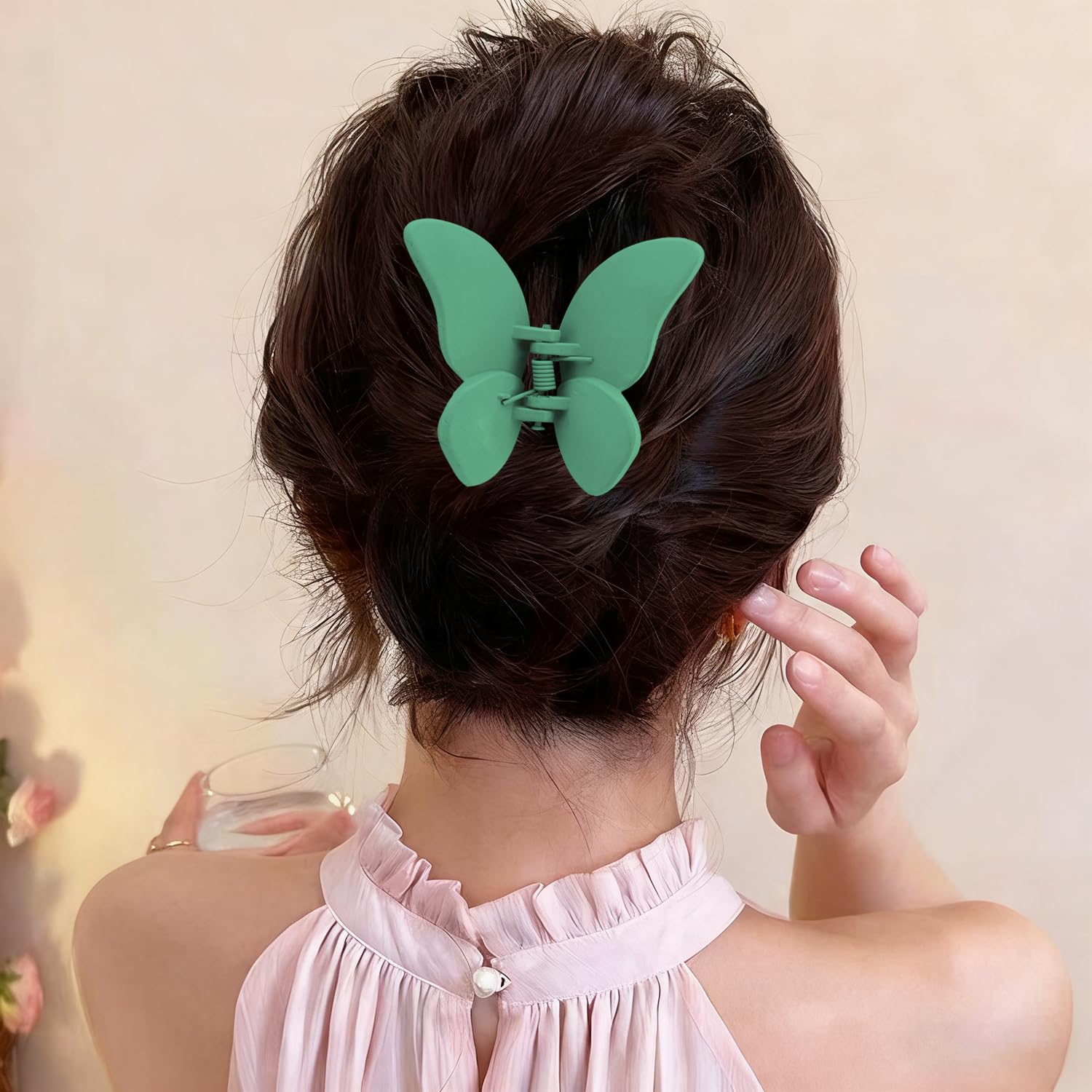 4PCS Butterfly Hair Clips for Women Matte Butterfly Claw Clips for Thick and Thin Hair Cute Hair Accessories for Women (Black, Ivory, Green, Burgundy) - Image 4