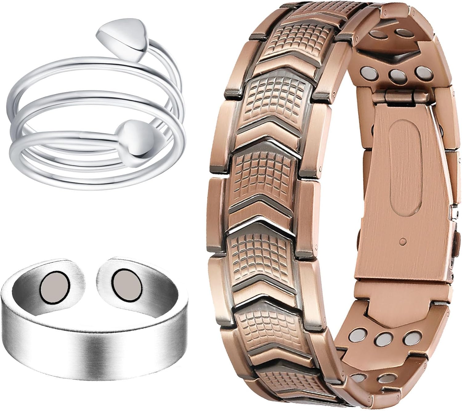 Feraco Copper Bracelet 3X Strength,Copper Rings,2 Magnetic Therapy Copper Jewelry with Powerful 3800 Gauss Magnets,Gift for Men Women