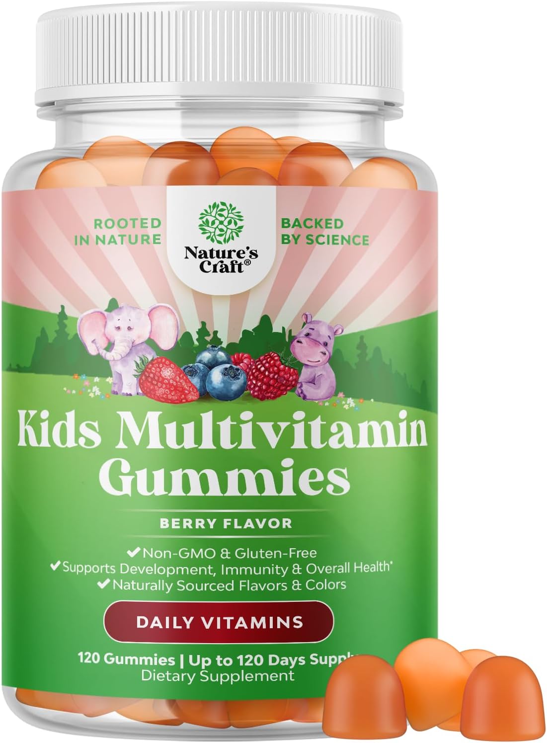 Natures Craft Kids Multivitamin Gummies - Vegan Multivitamin for Kids 2+ with 14 Essential Vitamins and Minerals - Daily Gummy Multivitamins Vegan Nut Free & Non-GMO (120 Count)