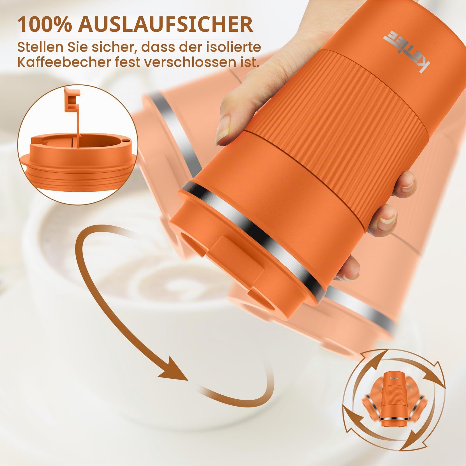 KETIEE Kaffeebecher to go,510ml Thermobecher Kaffee-to-go,Kaffeebecher Thermo,Doppelwandig Reisebecher Travel Mug… – Ansicht 3