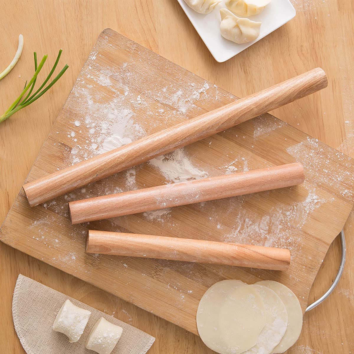 NC DBAILY Rouleau Pâtisserie Boishêtre,3pcs des Tailles Différentes Bûches Naturelles Pas Poignée Convient pour Les Gâteaux Pain Biscuits Faire De Poignée Rouleau à Pâtisserie (16cm 25cm 30cm